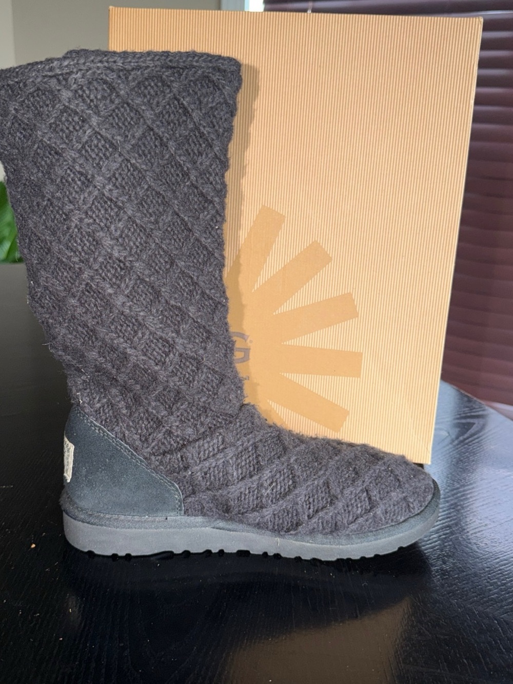 UGG Black Quilted Knit Mid-Calf Boot